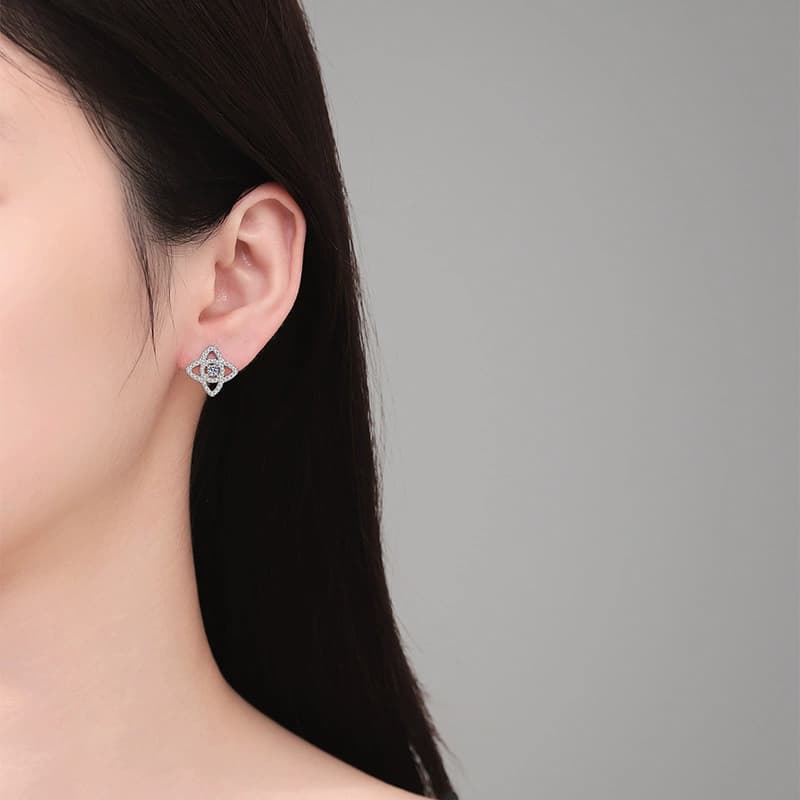 Luna Series · Star-Flower Halo Stud Earrings — Sterling Silver — image 2