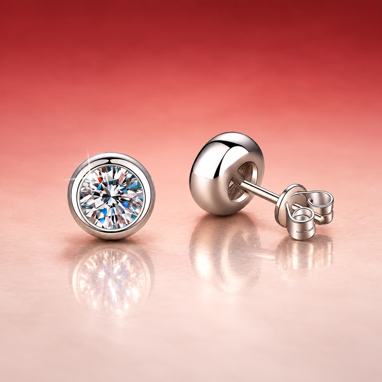 Luna Series · Rounded-Bezel Stud Earrings — Sterling Silver — image 1