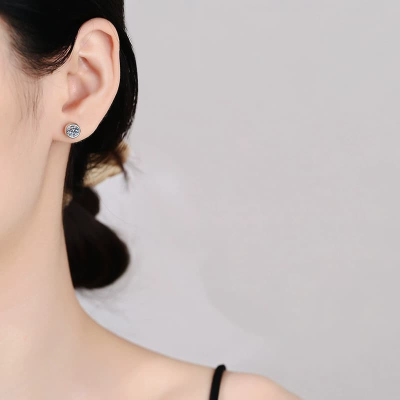 Luna Series · Rounded-Bezel Stud Earrings — Sterling Silver — image 2