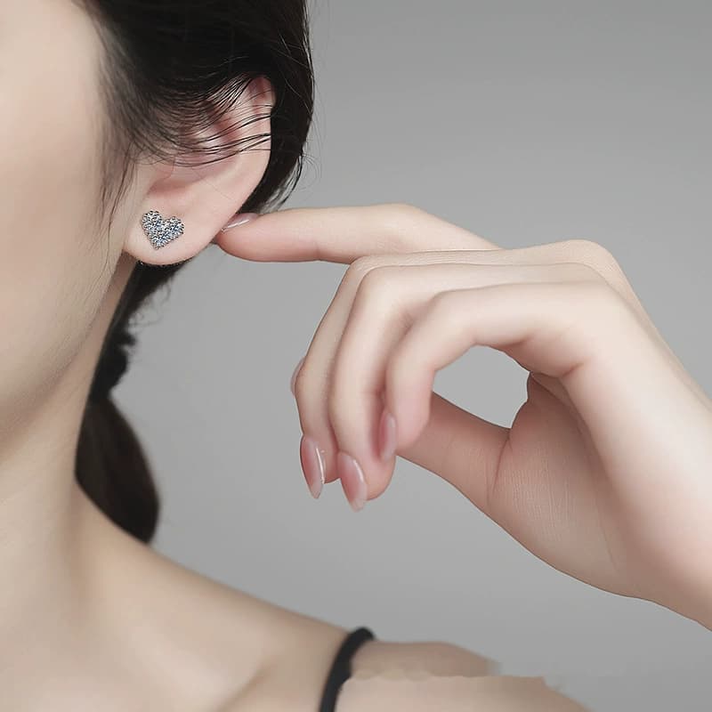 Luna Series · Heart-Frame Stud Earrings — 925 Sterling Silver — image 2