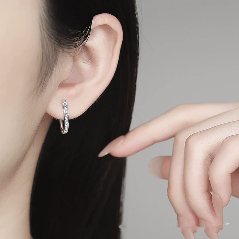 Luna Series · Single-Row Pavé U-Hoop Earrings — Sterling Silver — image 2
