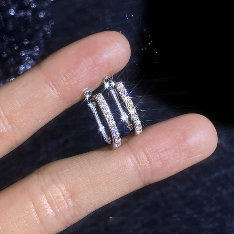 Luna Series · Single-Row Pavé U-Hoop Earrings — Sterling Silver — image 3