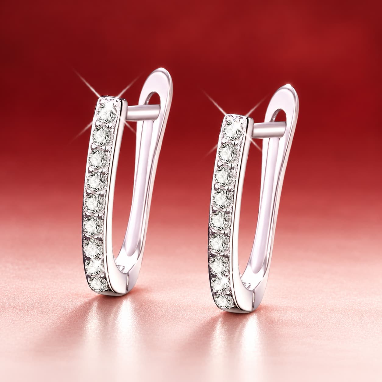 Luna Series · Single-Row Pavé U-Hoop Earrings — Sterling Silver — image 1