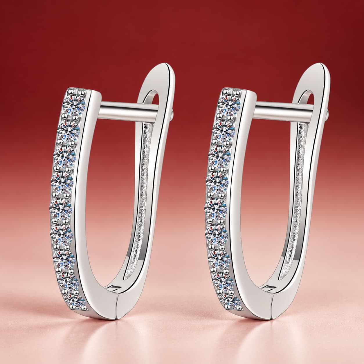 Luna Series · Single-Row Pavé U-Hoop Earrings — Sterling Silver — image 4