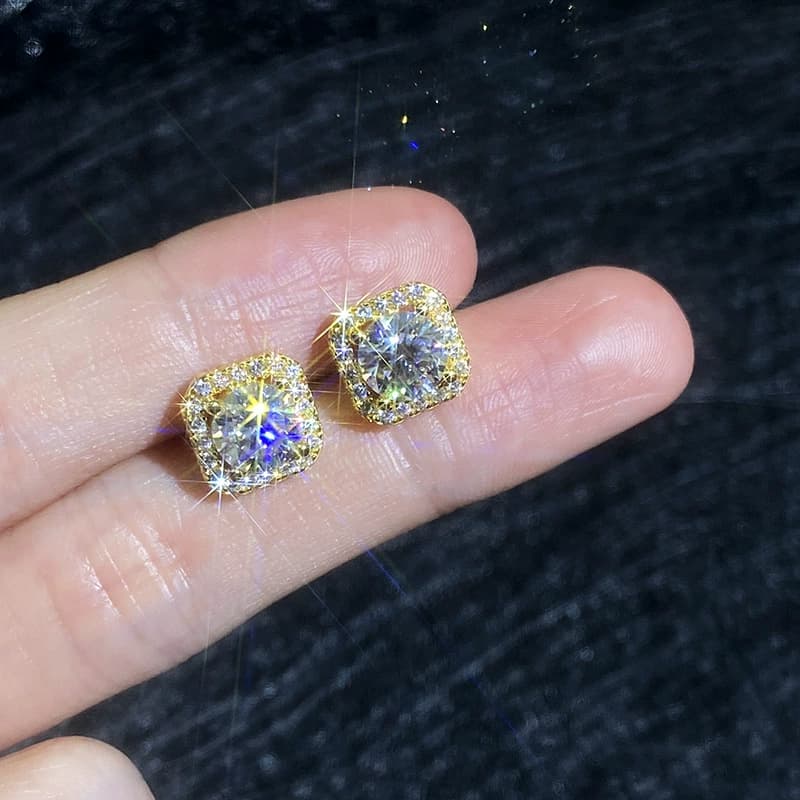 Luna Series · Cushion Halo Stud Earrings — 925 Sterling Silver · Gold Tone — image 3