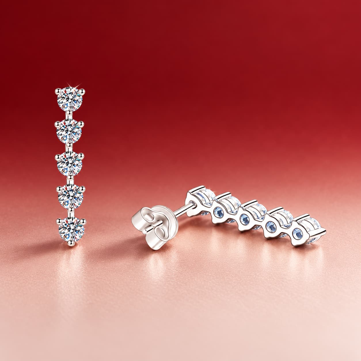 Luna Series · Graduated Line Drop Earrings — 925 Sterling Silver — image 3