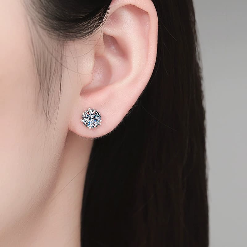 Luna Series · Round Solitaire Stud Earrings — Sterling Silver — image 2