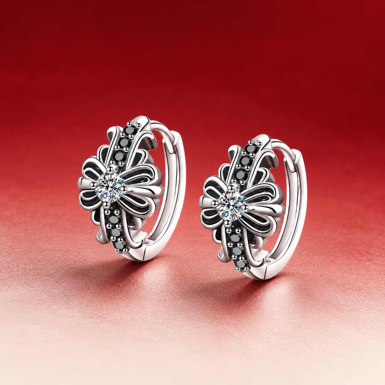 Luna Series · Bow-Accent Hoop Earrings — 925 Sterling Silver — image 1