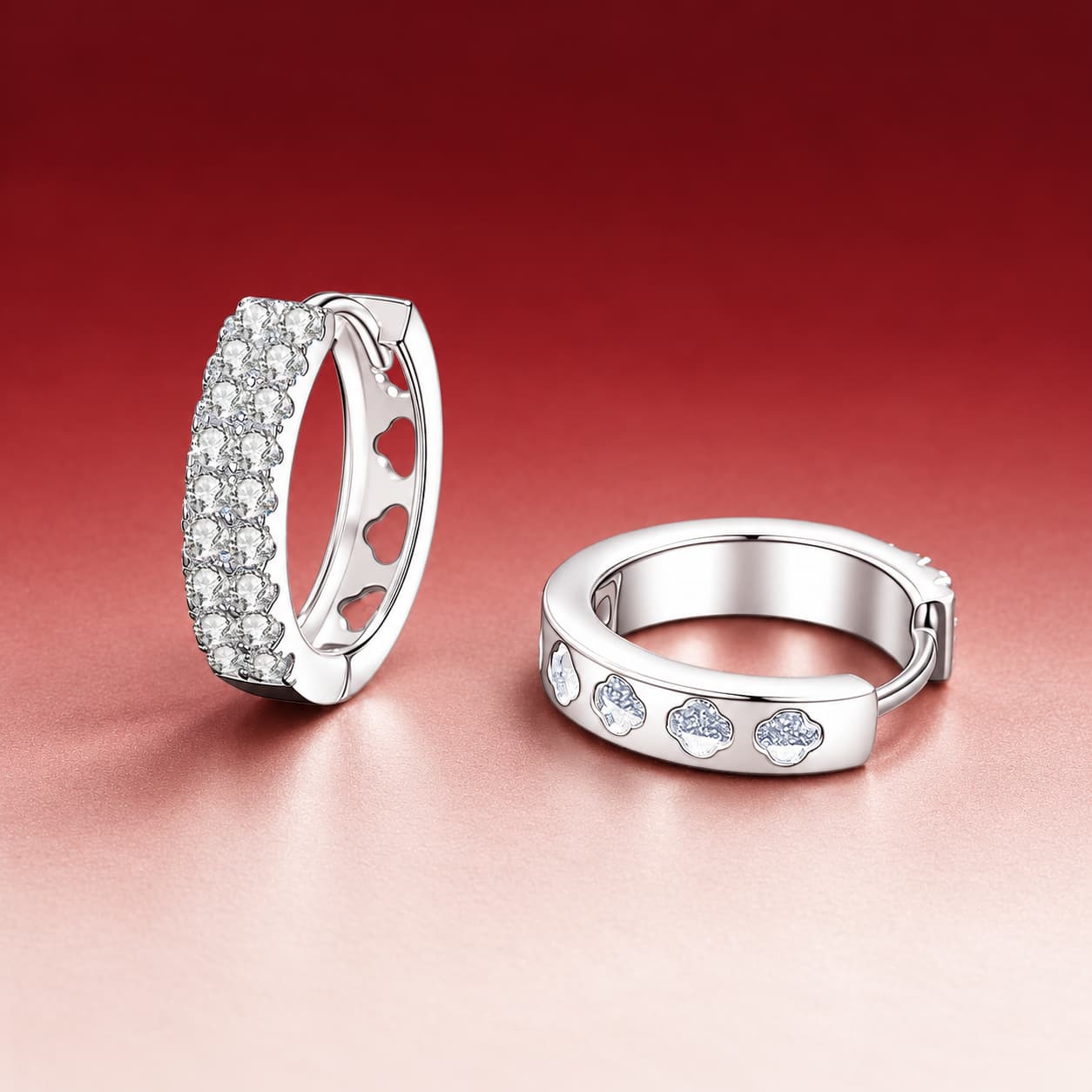 Luna Series · Half-Pavé Huggie Hoop Earrings — Sterling Silver — image 3
