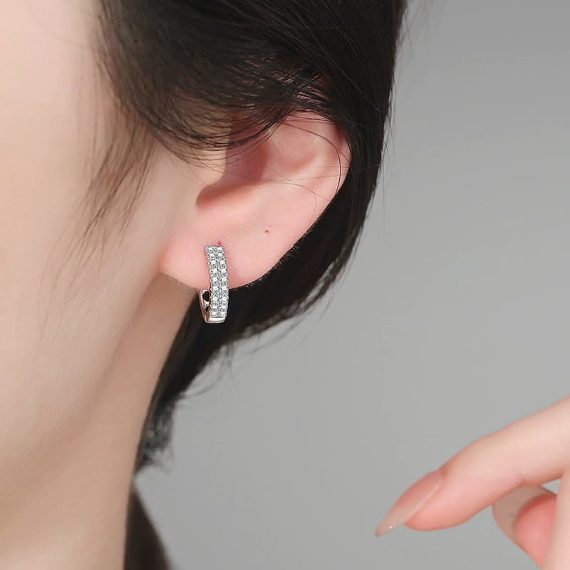 Luna Series · Half-Pavé Huggie Hoop Earrings — Sterling Silver — image 2
