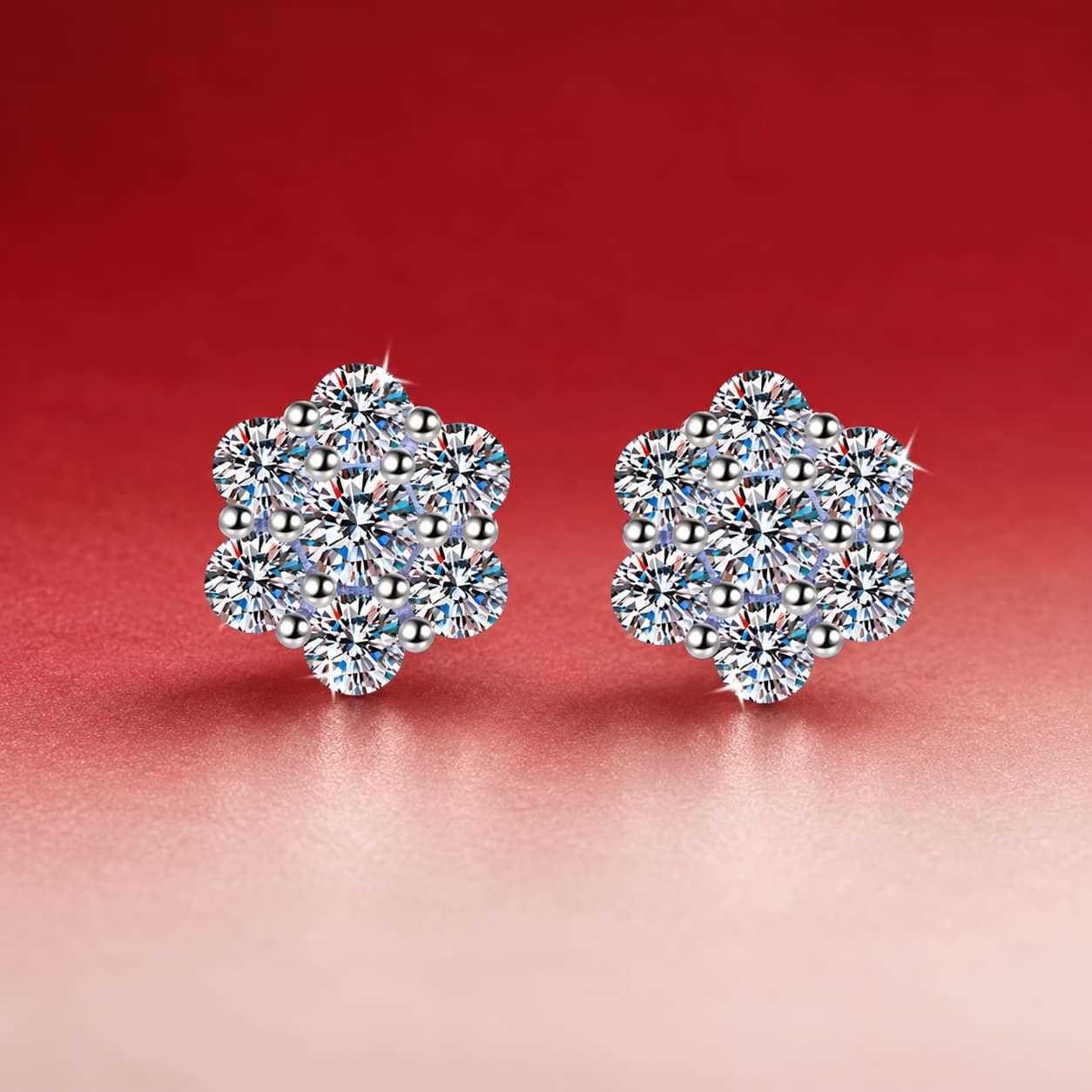 Luna Series · Floral Snowflake Cluster Stud Earrings — 925 Sterling Silver — image 1