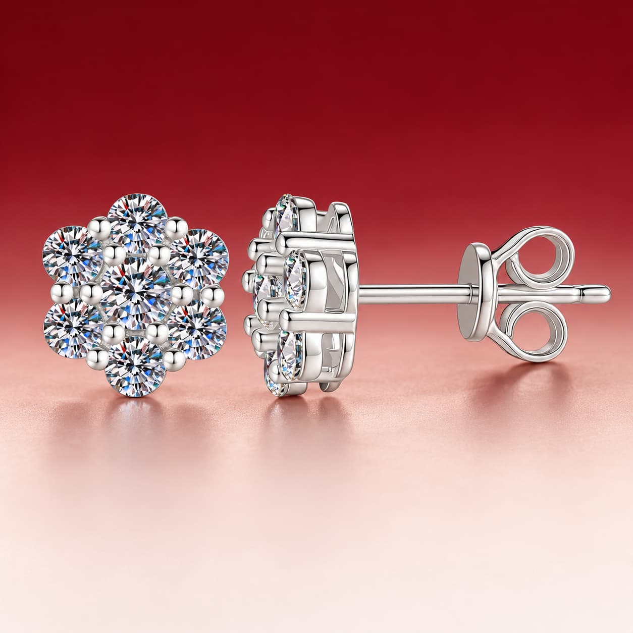 Luna Series · Floral Snowflake Cluster Stud Earrings — 925 Sterling Silver — image 4