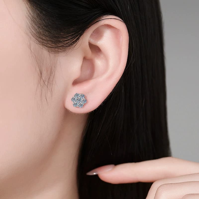 Luna Series · Floral Snowflake Cluster Stud Earrings — 925 Sterling Silver — image 2