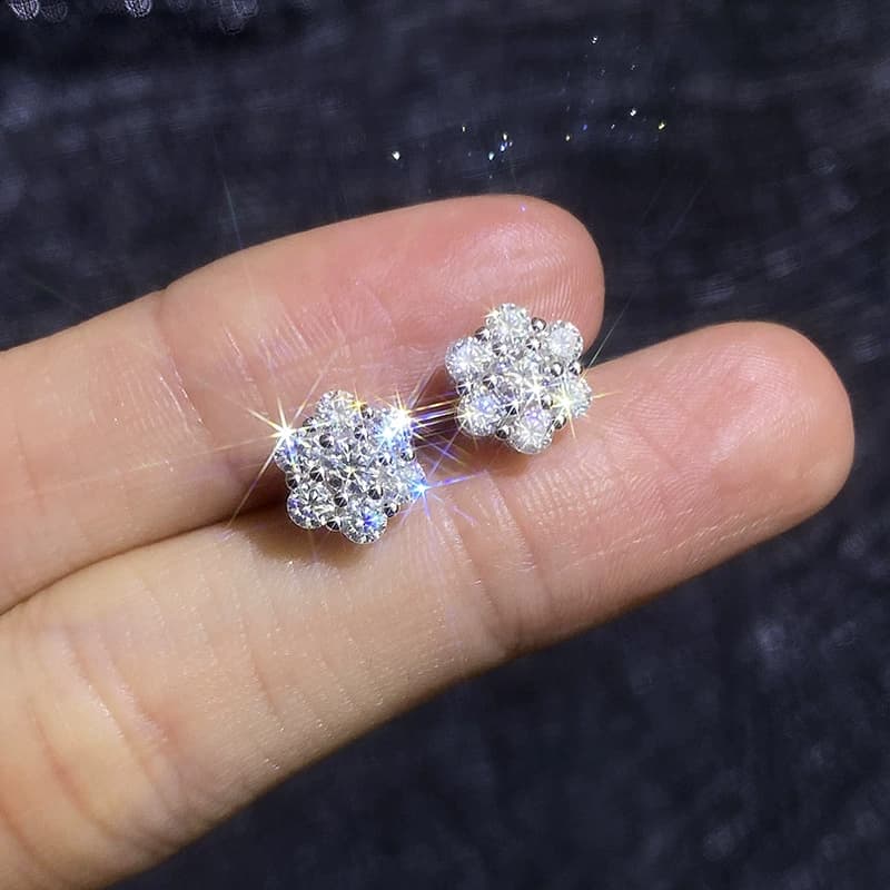 Luna Series · Floral Snowflake Cluster Stud Earrings — 925 Sterling Silver — image 3