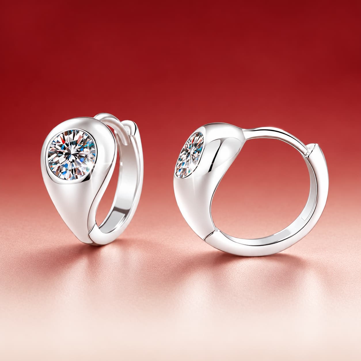 Luna Series · Bezel-Set Moissanite Hoop Earrings — 925 Sterling Silver — image 4