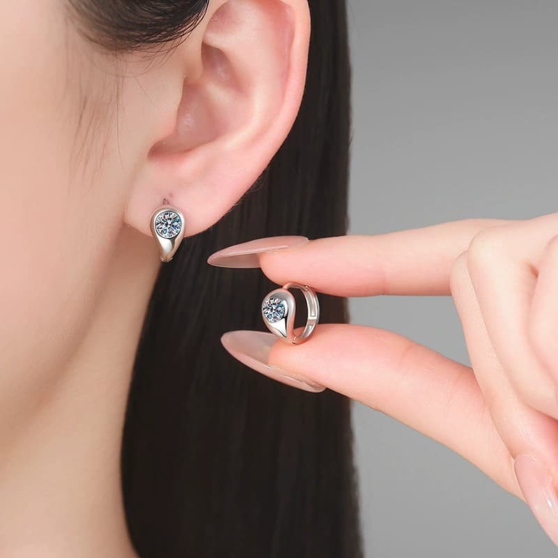 Luna Series · Bezel-Set Moissanite Hoop Earrings — 925 Sterling Silver — image 2