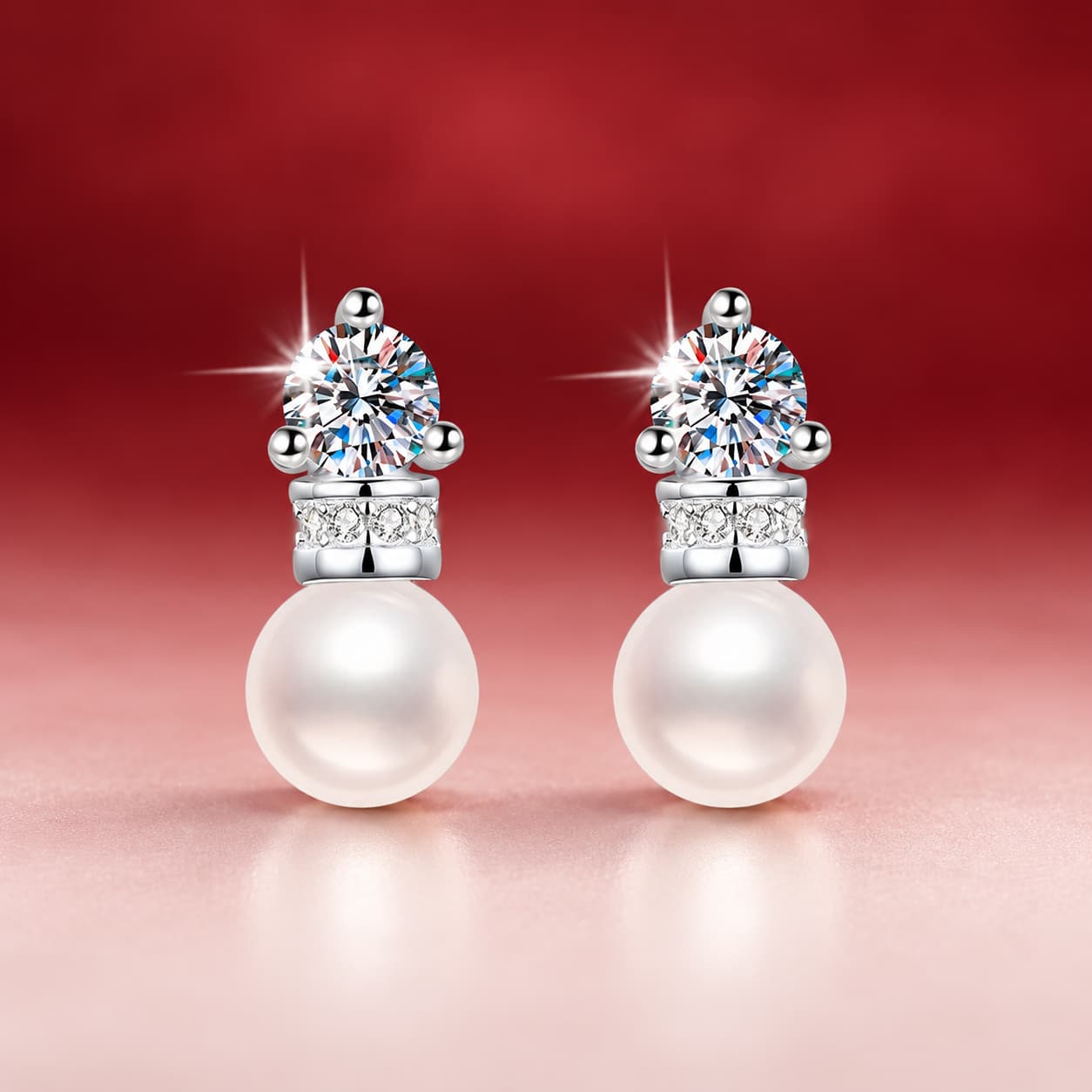 Luna Series · Moissanite and Pearl Drop Stud Earrings — Sterling Silver — image 1