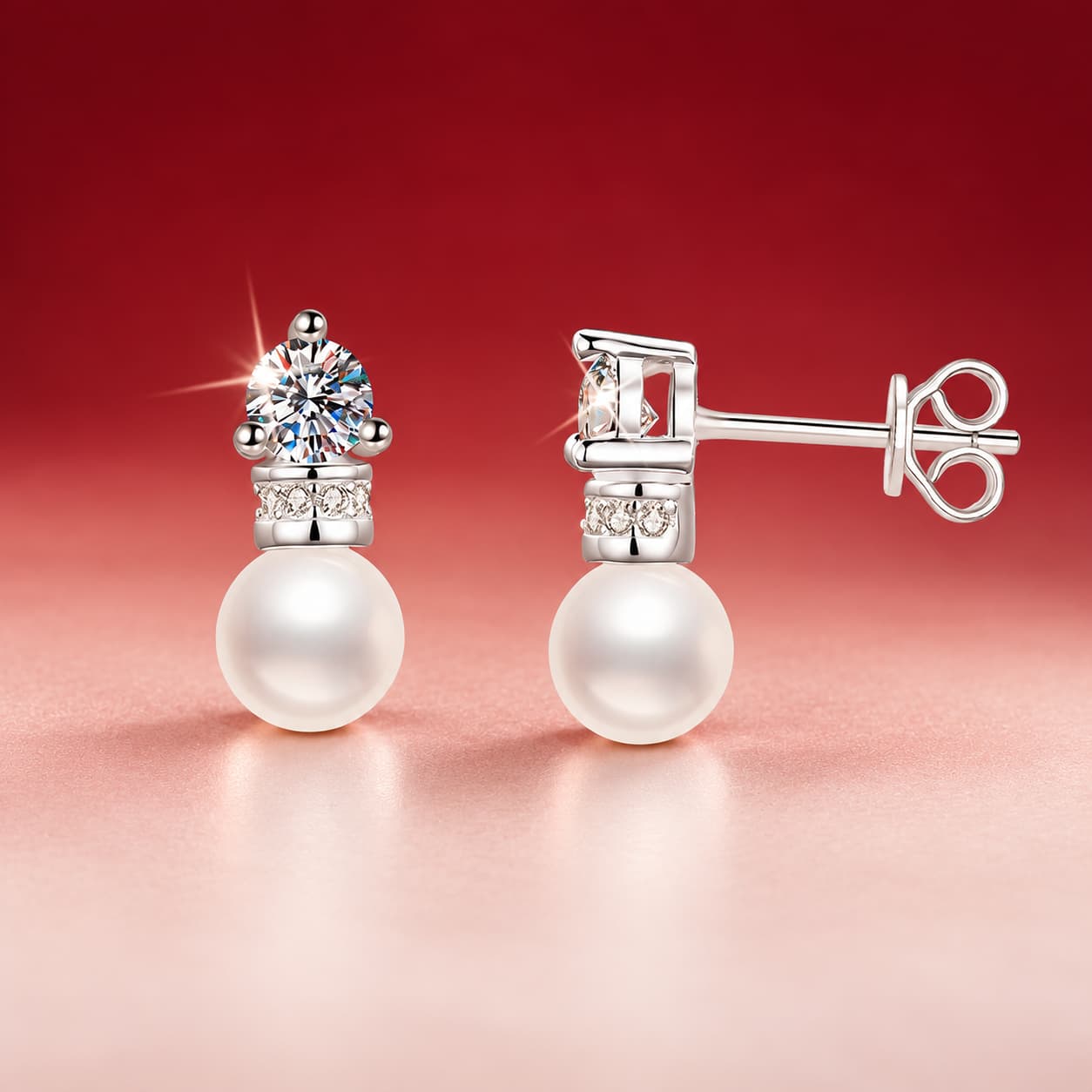 Luna Series · Moissanite and Pearl Drop Stud Earrings — Sterling Silver — image 3