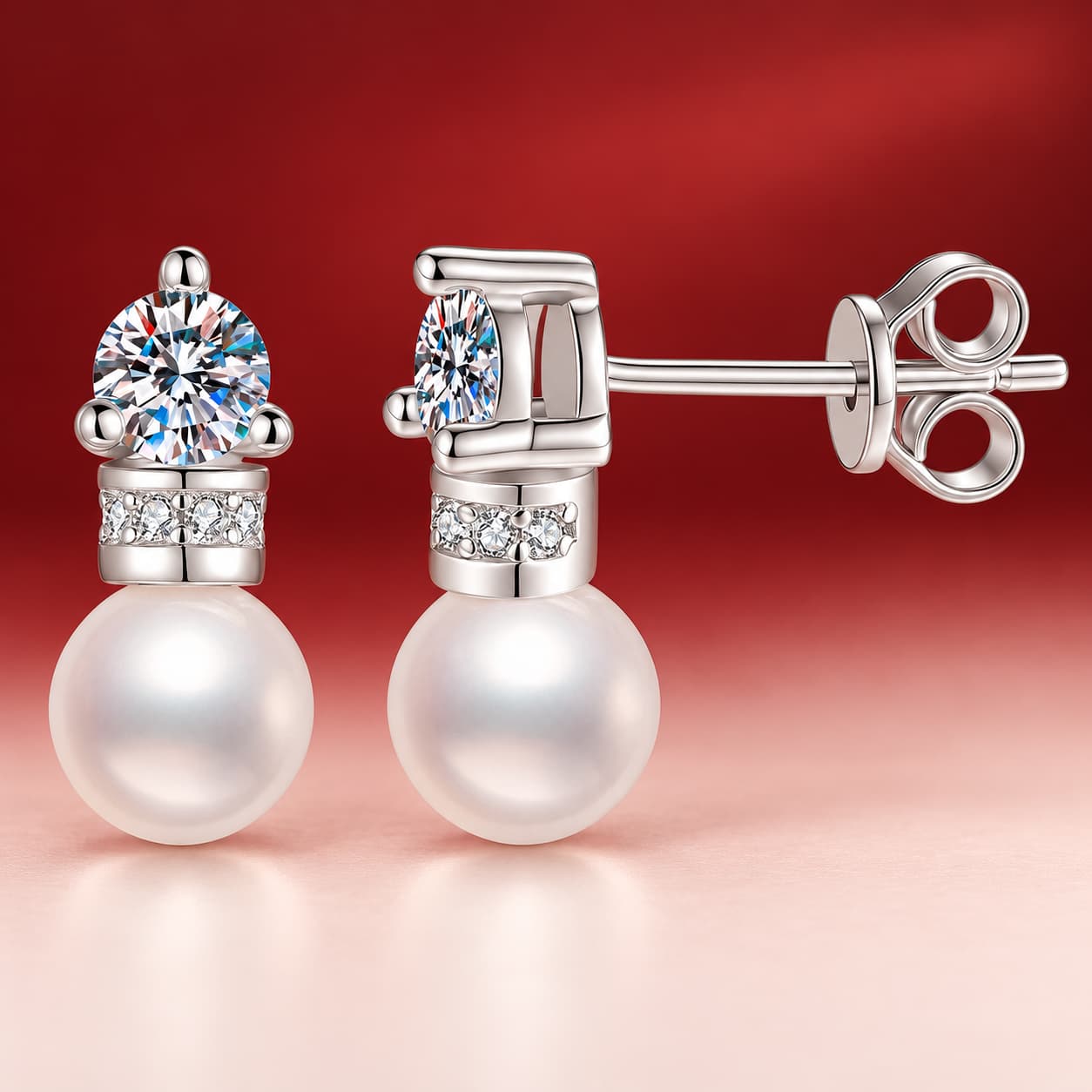 Luna Series · Moissanite and Pearl Drop Stud Earrings — Sterling Silver — image 4