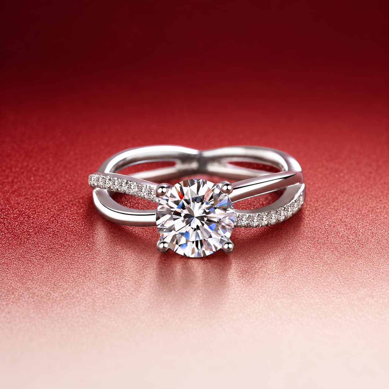 Luna Series · Crossed-Band Solitaire Ring — Sterling Silver — image 1