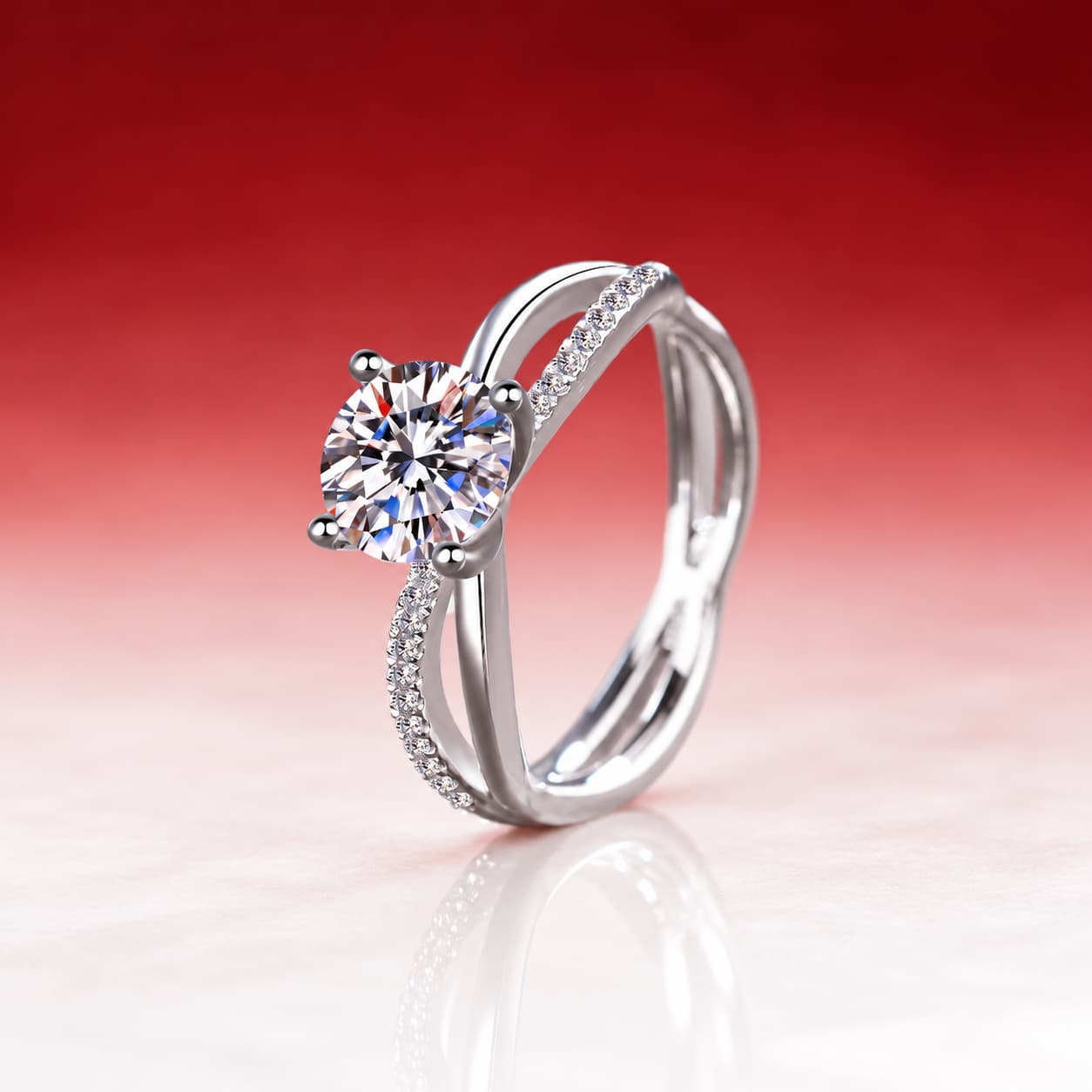 Luna Series · Crossed-Band Solitaire Ring — Sterling Silver — image 3