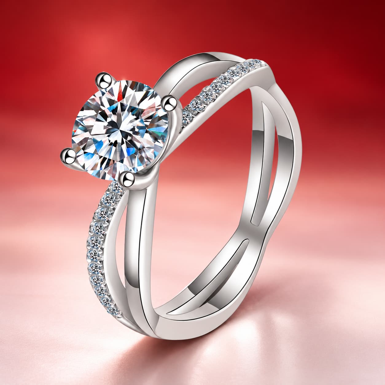 Luna Series · Crossed-Band Solitaire Ring — Sterling Silver — image 4