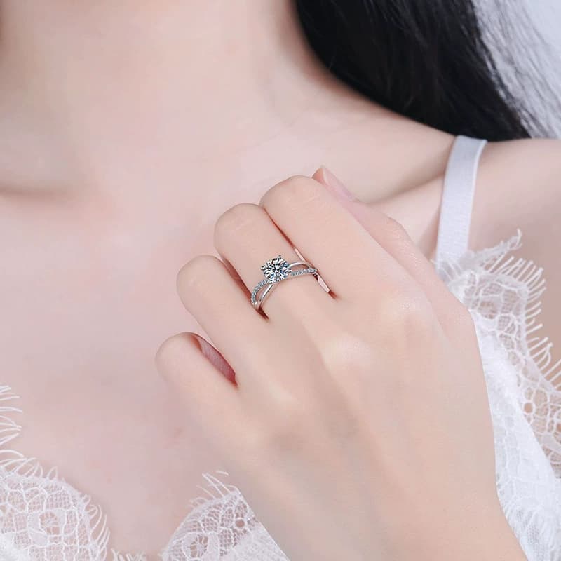 Luna Series · Crossed-Band Solitaire Ring — Sterling Silver — image 2