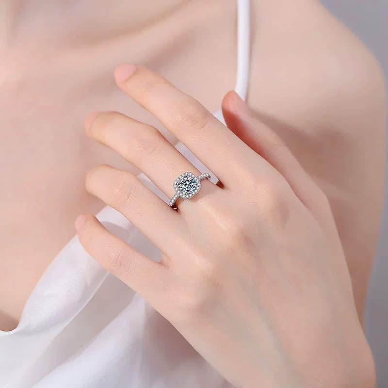 Luna Series · Cushion Halo Pavé Ring — 925 Sterling Silver — image 2