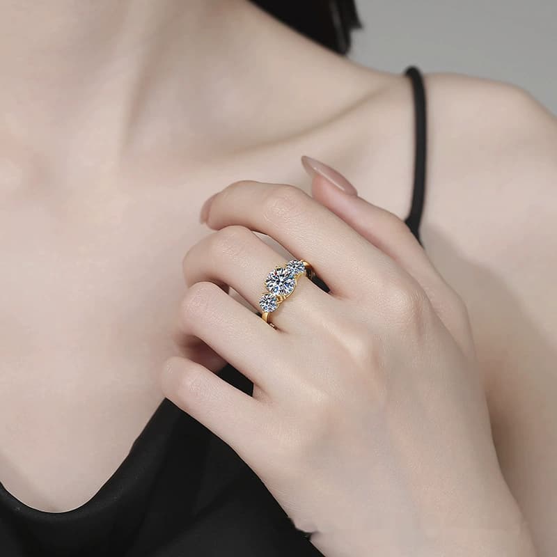Sol Series · Three-Stone Cluster Ring — Sterling Silver, Gold Tone — image 2