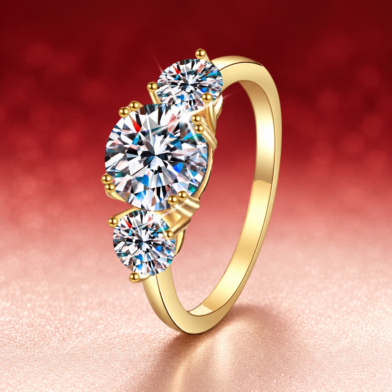 Sol Series · Three-Stone Cluster Ring — Sterling Silver, Gold Tone — image 1