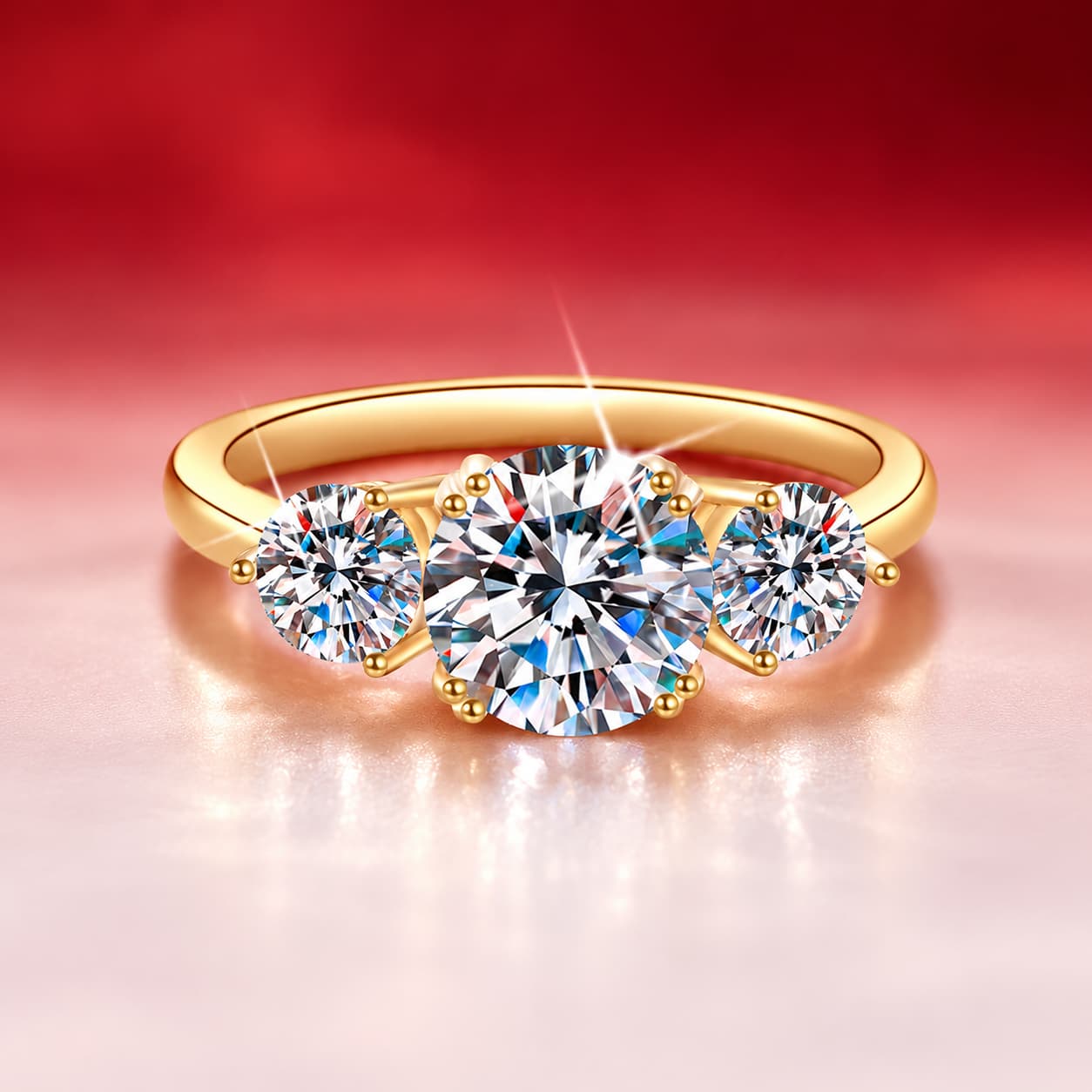 Sol Series · Three-Stone Cluster Ring — Sterling Silver, Gold Tone — image 3