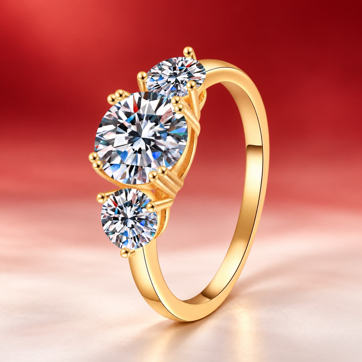 Sol Series · Three-Stone Cluster Ring — Sterling Silver, Gold Tone — image 4