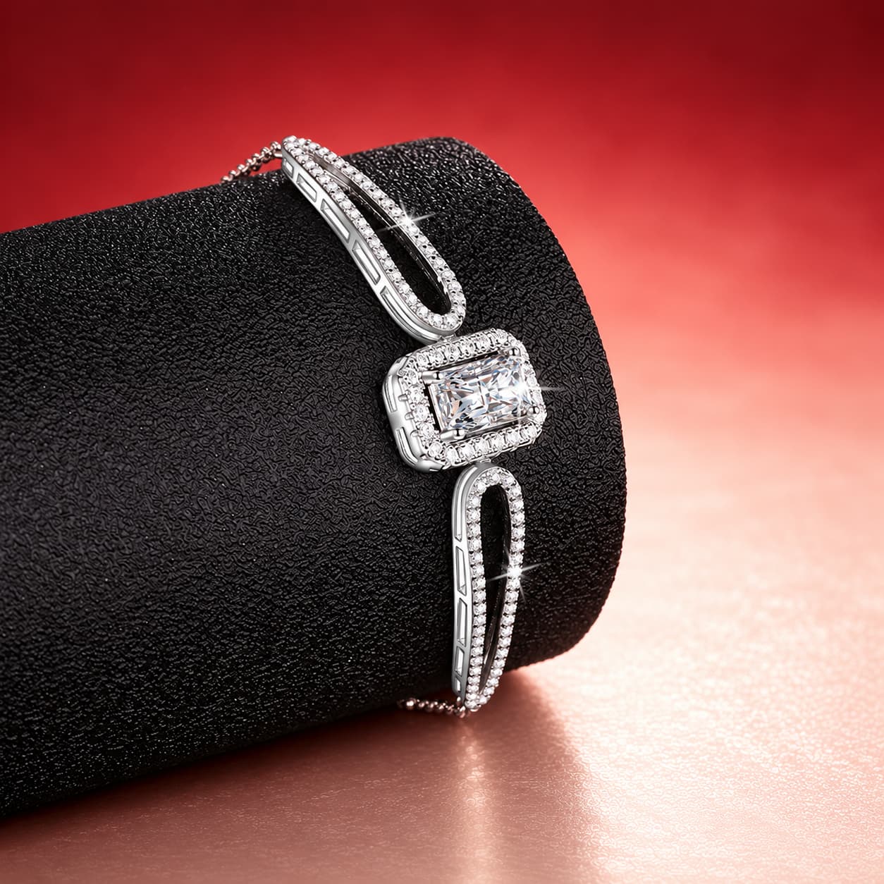 Luna Series · Open Cuff Centre-Stone Bracelet — Sterling Silver — image 3