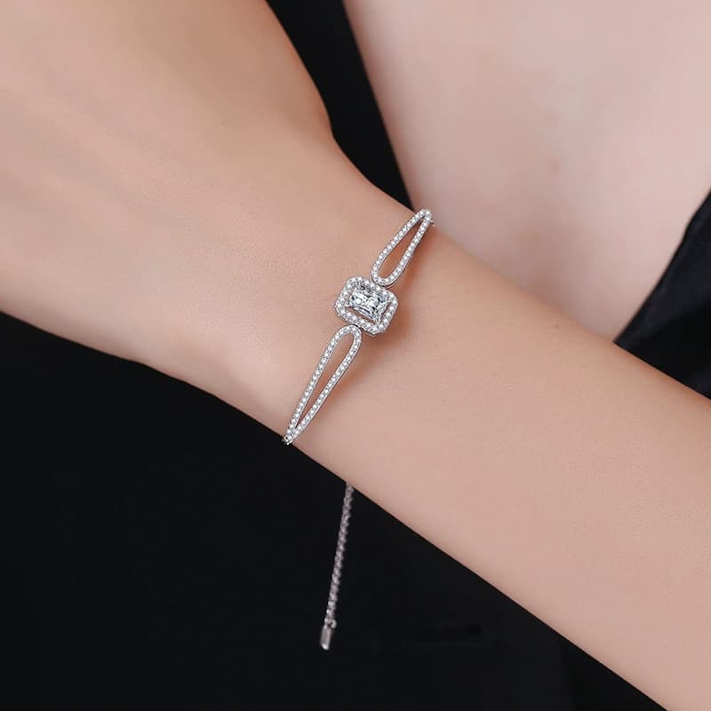 Luna Series · Open Cuff Centre-Stone Bracelet — Sterling Silver — image 2