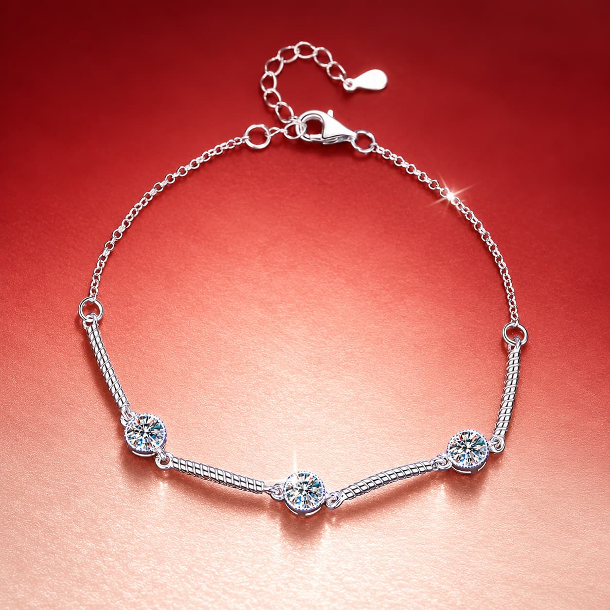 Luna Series · Three-Stone Rope-Link Bracelet — 925 Sterling Silver — image 3