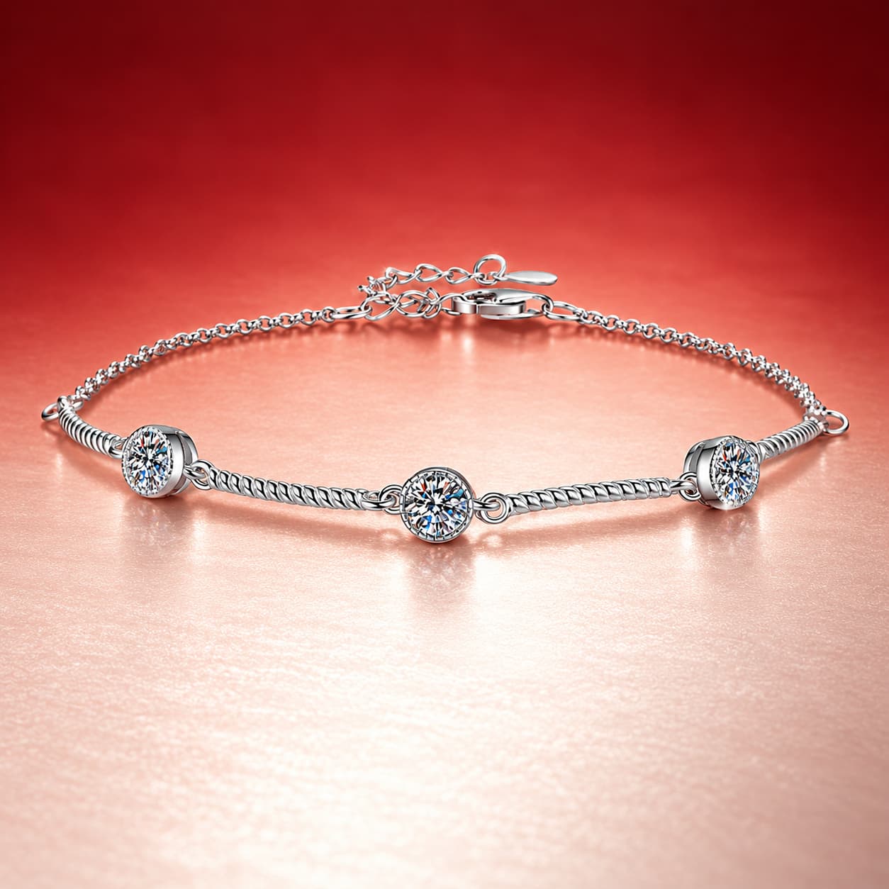 Luna Series · Three-Stone Rope-Link Bracelet — 925 Sterling Silver — image 4