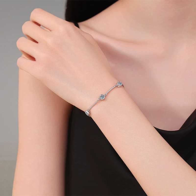 Luna Series · Three-Stone Rope-Link Bracelet — 925 Sterling Silver — image 2