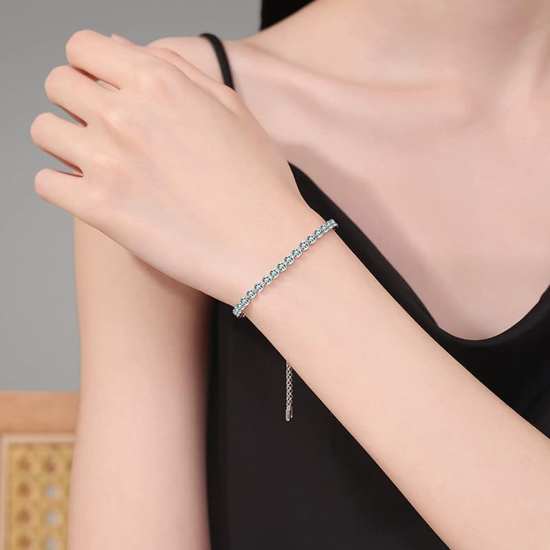 Luna Series · Lake-Green Moissanite Tennis Bracelet — 925 Sterling Silver — image 2