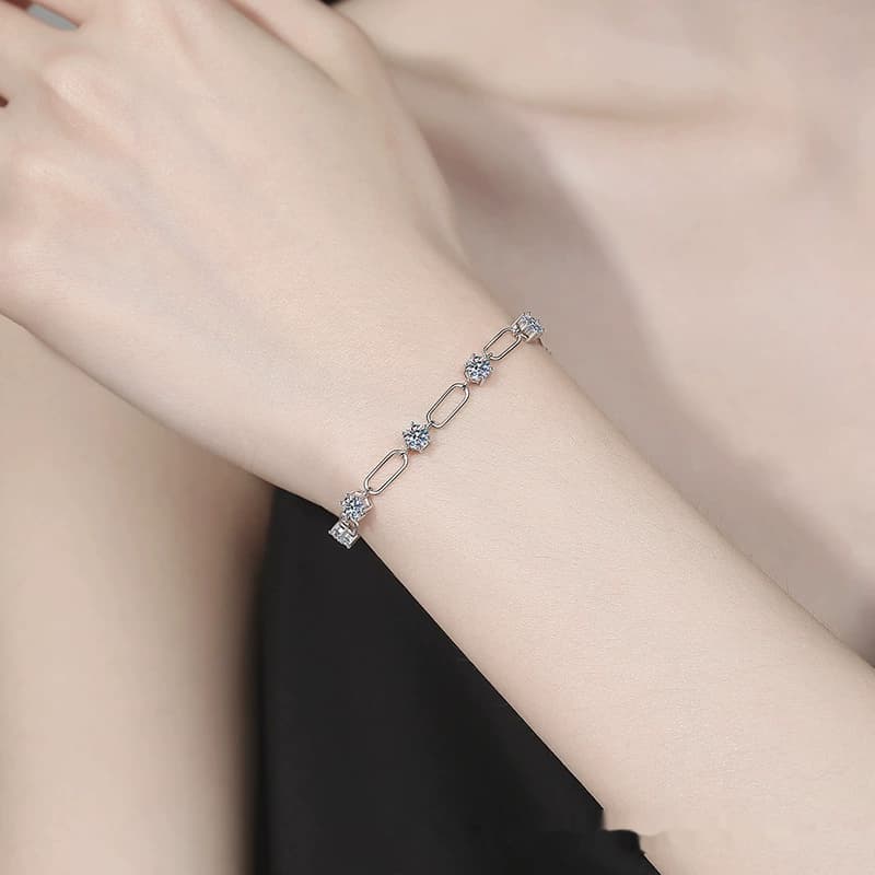 Luna Series · Round-Stone Paperclip-Link Bracelet — 925 Sterling Silver — image 2