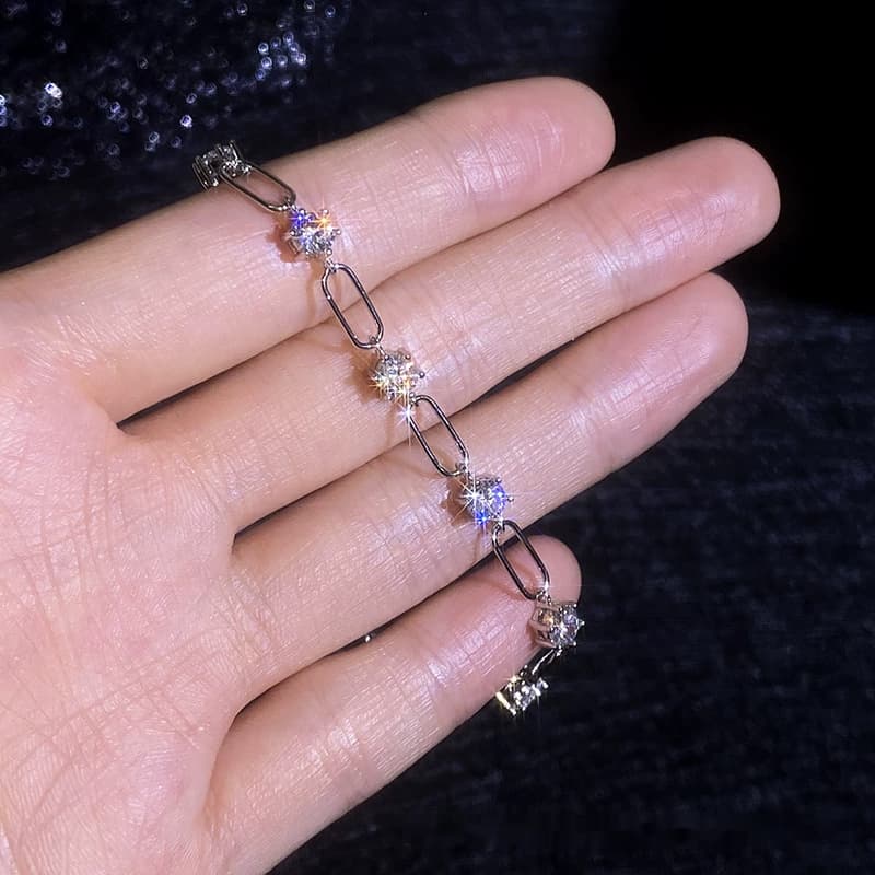 Luna Series · Round-Stone Paperclip-Link Bracelet — 925 Sterling Silver — image 3