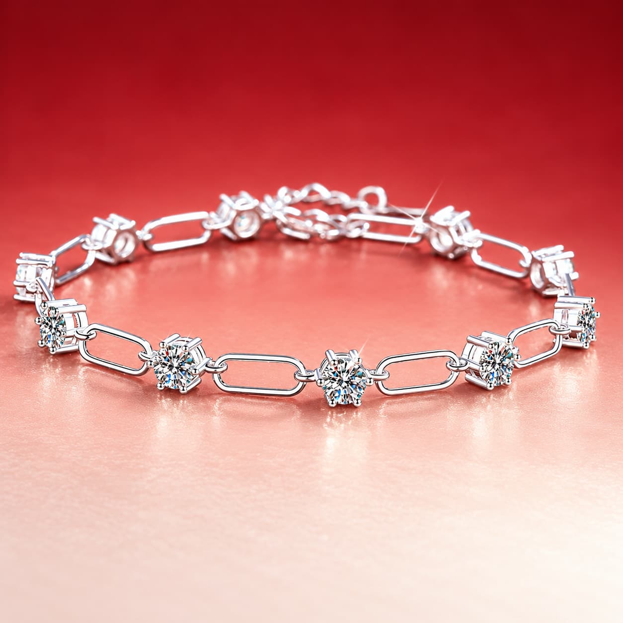 Luna Series · Round-Stone Paperclip-Link Bracelet — 925 Sterling Silver — image 1