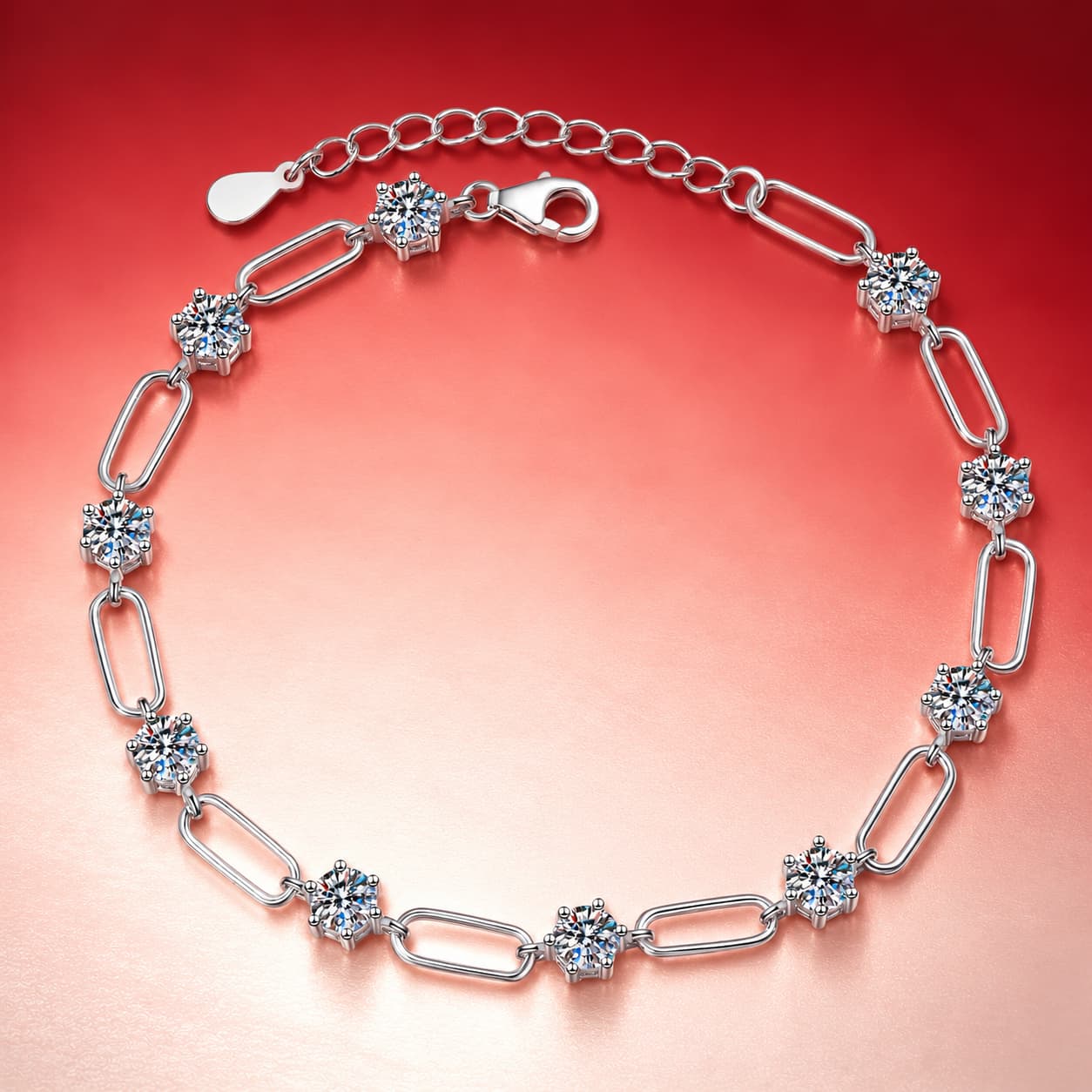 Luna Series · Round-Stone Paperclip-Link Bracelet — 925 Sterling Silver — image 4