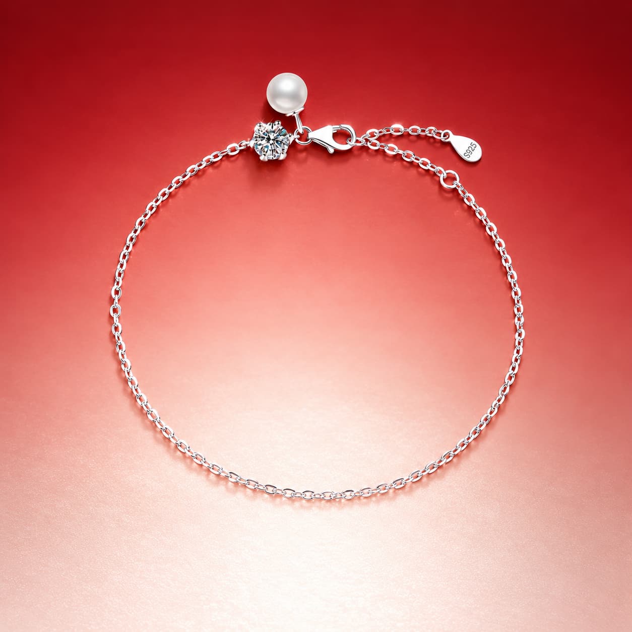 Luna Series · Solitaire and Pearl-Bead Bracelet — Sterling Silver — image 1