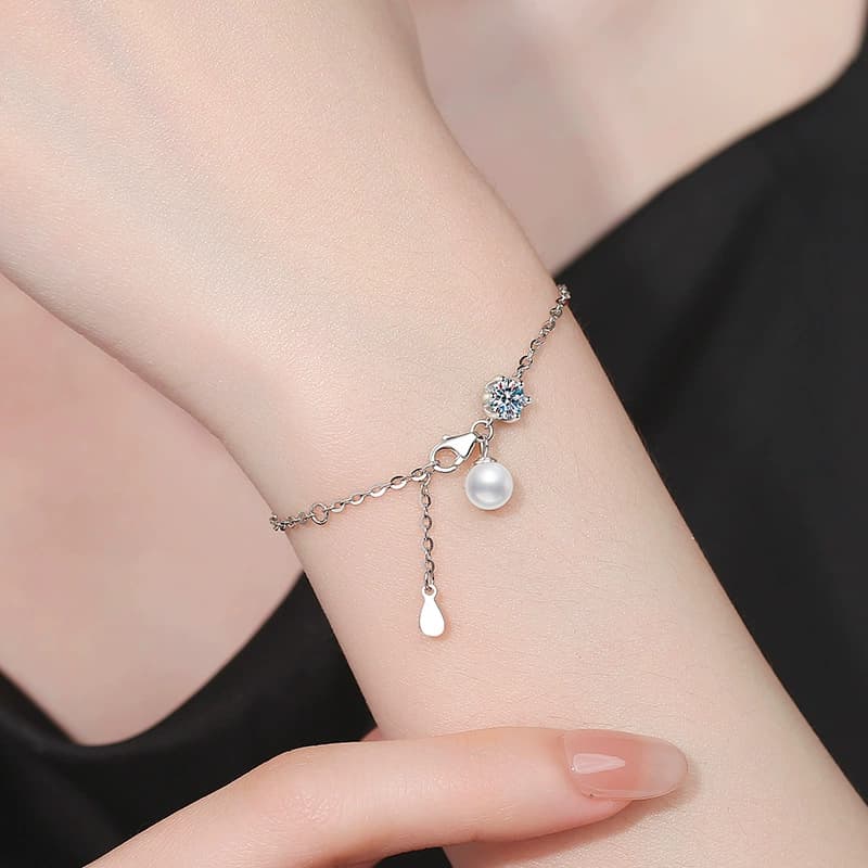 Luna Series · Solitaire and Pearl-Bead Bracelet — Sterling Silver — image 2