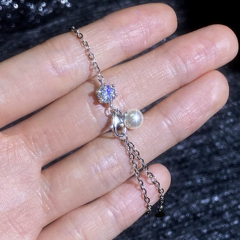 Luna Series · Solitaire and Pearl-Bead Bracelet — Sterling Silver — image 3