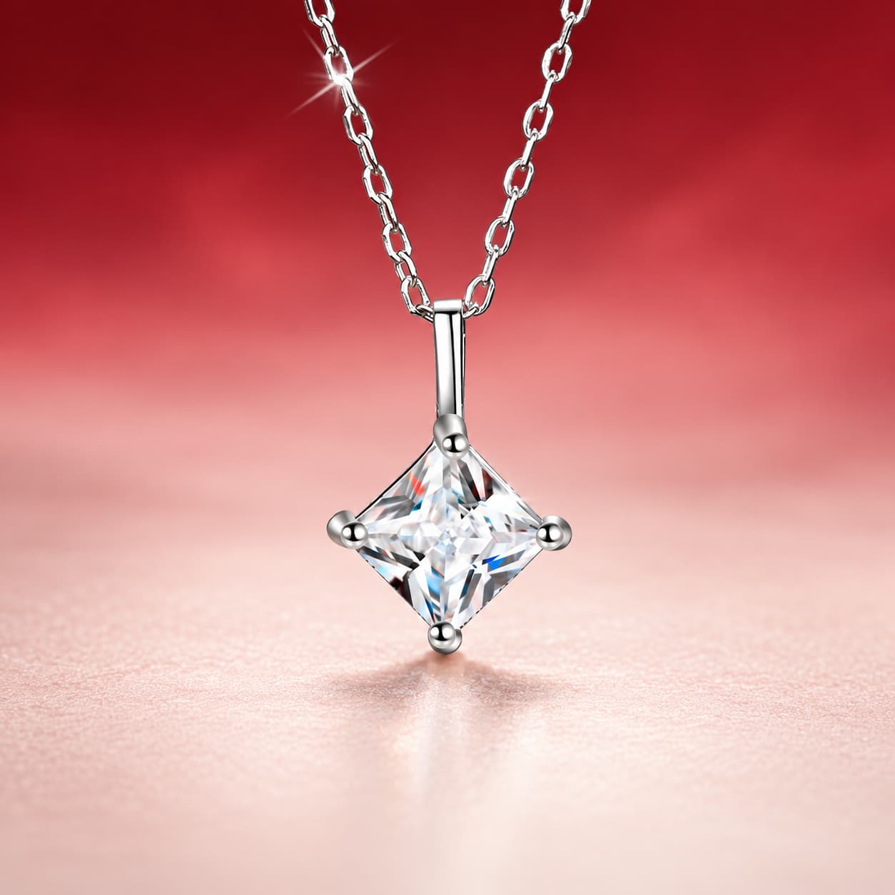 Luna Series · Princess-Cut Solitaire Pendant Necklace — 925 Sterling Silver — image 1