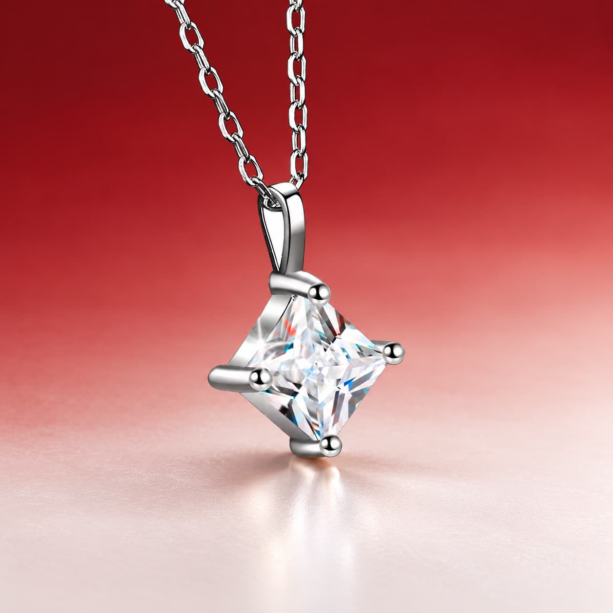 Luna Series · Princess-Cut Solitaire Pendant Necklace — 925 Sterling Silver — image 2