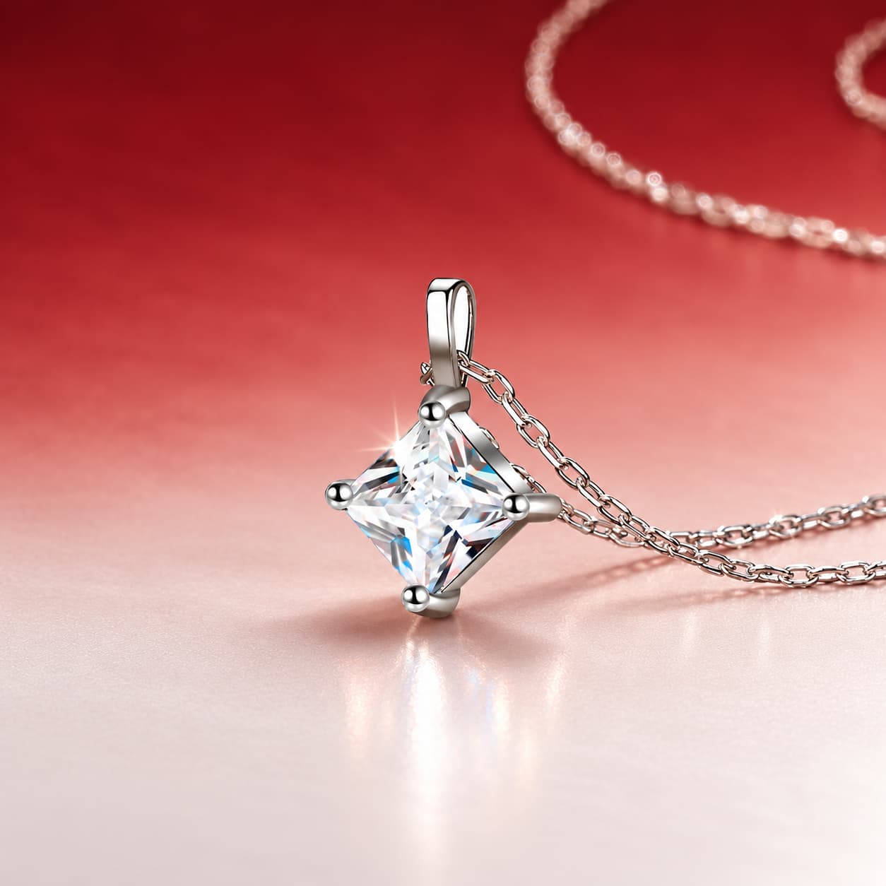 Luna Series · Princess-Cut Solitaire Pendant Necklace — 925 Sterling Silver — image 3