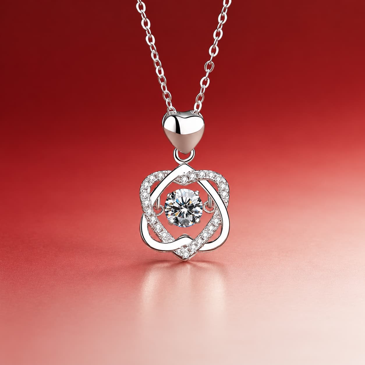 Luna Series · Open Heart Solitaire Pendant Necklace — Sterling Silver — image 1