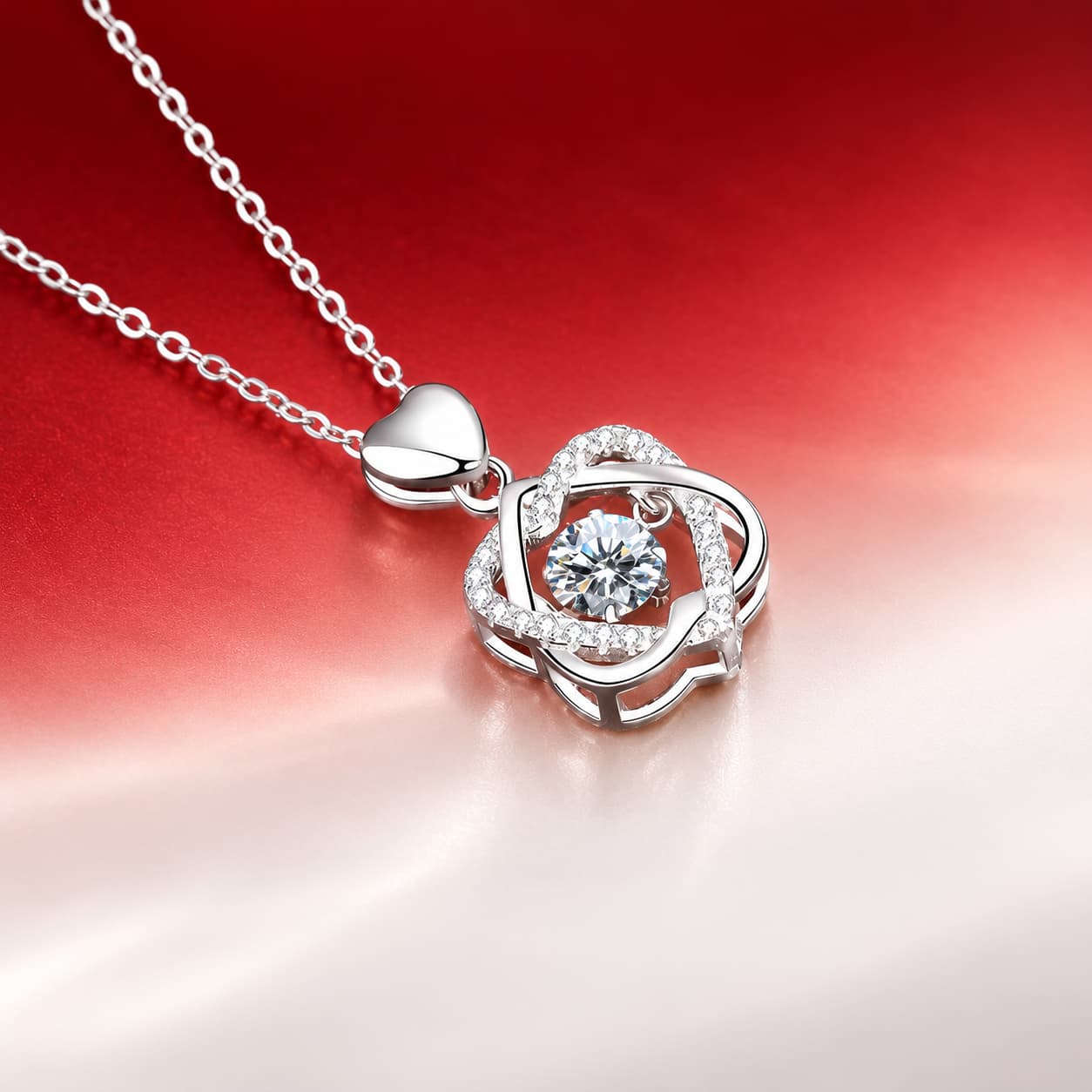 Luna Series · Open Heart Solitaire Pendant Necklace — Sterling Silver — image 3